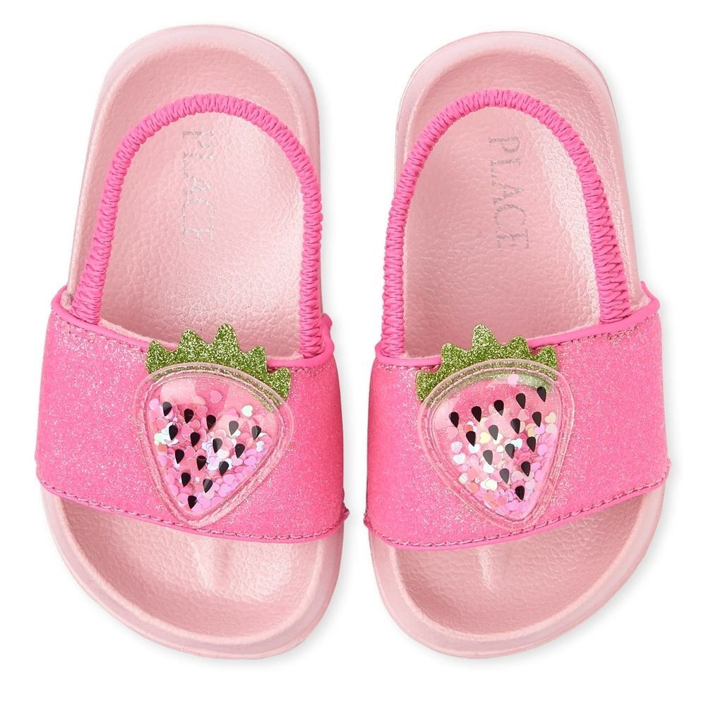 Baby & Toddler Girls Strawberry Glitter Shakey Confetti Slides Sandals Size 8